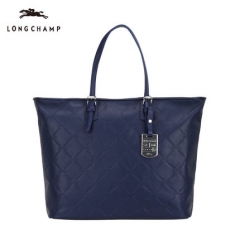 Longchamp 珑骧 女款Cuir系列经典logo蓝/绿色牛皮单肩手拎包1525